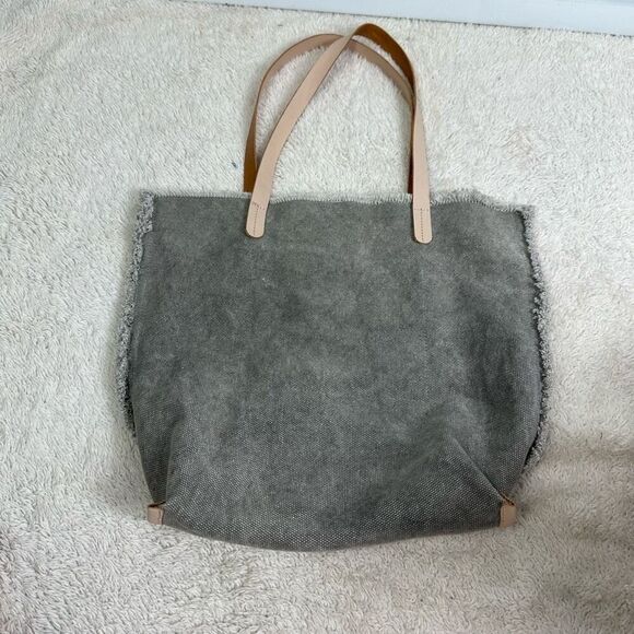 Jamie Young Co. Gray Canvas Tote Bag Shopper Fringe Trim Interior Design - Picture 6 of 13